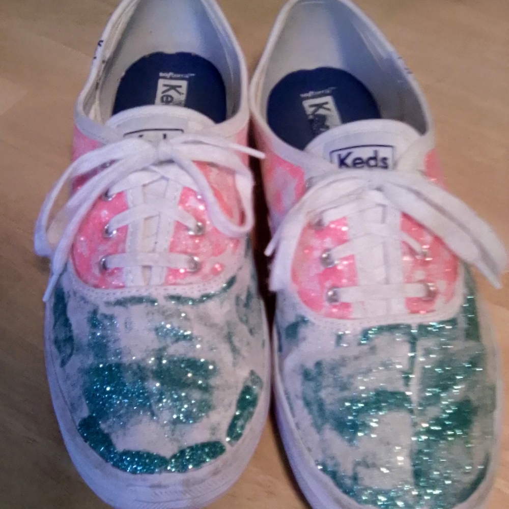 Keds Pink and Green Sneakers with Artistic Design